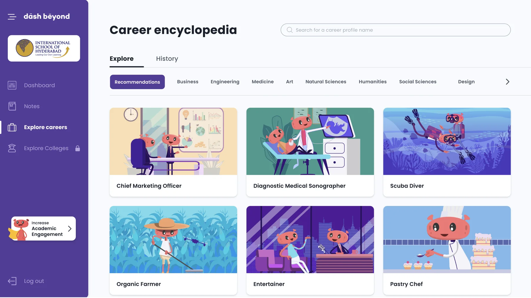 Career encyclopedia with recommendations and subject filters