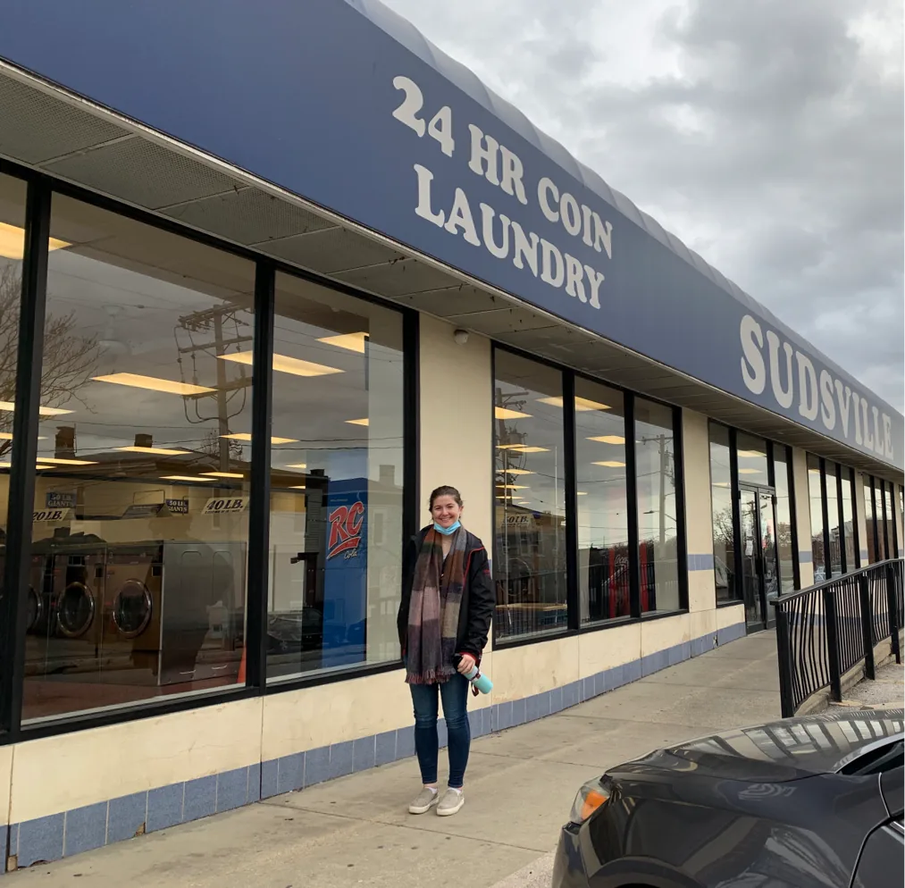 Canvassing outside a 24 hour coin laundry