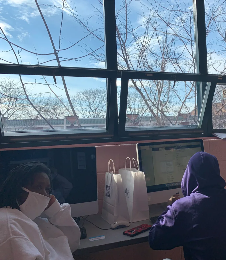 Community members at computers